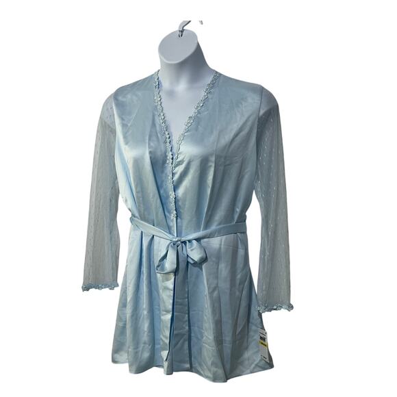 FLORA NIKROOZ WOMENS MEDIUM SHOWSTOPPER COVER-UP SATIN ROBE ICE BLUE NEW - Picture 5 of 15